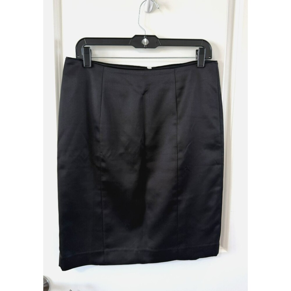 White House Black Market Satin Skirt Womens 32" waist Black Slit Lined Back Zip